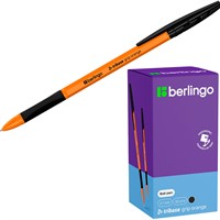 Ручка шариковая черная 0,7мм Berlingo "Tribase grip orange" 355445