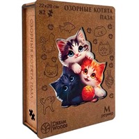 Деревянный Пазл фигурный Озорные котята P-058