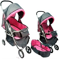 Коляска для куклы трансформер графит/розовая КР-250