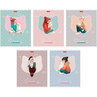 Тетрадь 48 л. клетка Девочка с котиком 48Т5лтВ1 Hatber