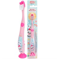 Зубная щетка на присоске для детей Малышарики розовая Заботливая мама 93633-MAL