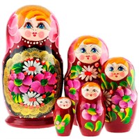 Деревянная Матрешка 5 мест большая - золотой медальон-бордовая MS0504a-LyPM-01