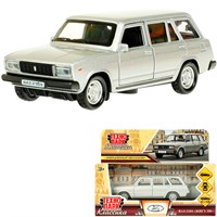 Модель 2104-12-SR ВАЗ-2104 ЖИГУЛИ 12 см, двери, багаж, инерц, серебристая Технопарк в кор.