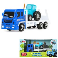 Модель BLUTRA-7-AUTO-WOD синий трактор с автоперевозчиком 7,5 см, синий Технопарк в кор.