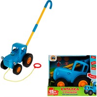 Каталка Синий Трактор с палкой,9 песен,свет,палка и веревка для катания HT826-R