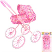 Коляска д/куклы Miss Kapriz MKD15A Сердечки на розовом, большие колеса в пак.