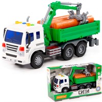 Автомобиль Сити бортовой с манипулятором инерционный со светом и звуком зеленый (в коробке) 96029 П-Е /8/