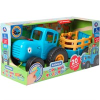 Каталка С ПРИЦЕПОМ + лошадка 20 песен,фраз, звуков СИНИЙ ТРАКТОР в кор. Умка HT1471-R1-WOD