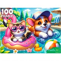 Пазл 100 Котенок и щенок в бассейне УК100-0235