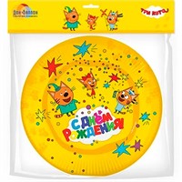 Тарелка С ДР Три Кота желтая 17см 6шт 1502-3718