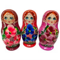 Деревянная Матрешка 3 в 1 Цветы, Эскиз 14, Разноцветы М03110314