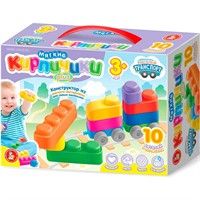 Конструктор Мягкие кирпичики plus.Веселый транспорт 10 дет+колесики 04031
