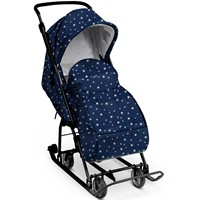 Санки коляска Наши детки НДТ3-1К/СЗ синий со звездочками /Ника/