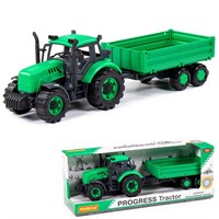 Трактор "Прогресс" с бортовым прицепом инерционный зеленый в коробке 912603 П-Е /8/