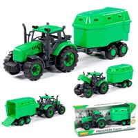 Трактор "Прогресс" с прицепом для перевозки животных инерционный зелёный 91482 П-Е /8/