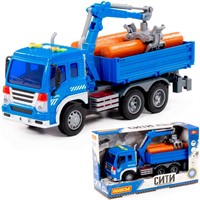 Автомобиль Сити бортовой с манипулятором инерционный со светом и звуком синий (в коробке) 96012 П-Е /8/