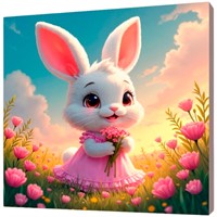 Набор для творчества Роспись по холсту с красками по номерам 20х20 см Зайка в поле с цветами Х-0743