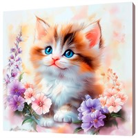Набор для творчества Роспись по холсту с красками по номерам 20х20 см Котёнок в цветах Х-0740