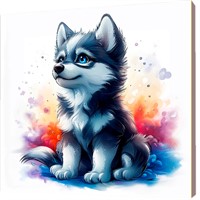 Набор для творчества Роспись по холсту с красками по номерам 20х20 см Красочный малыш хаски Х-0734