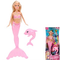 Кукла Карапуз 66001M-PL3-S-BB-WOD Русалка 29см с пластиковым хвостом, дельфин