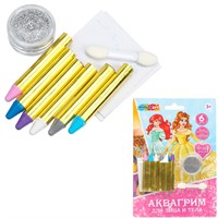 Набор для творчества Аквагрим карандаши 6 цветов классика Принцессы дисней МУЛЬТИ АРТ FACEPAINT-127102