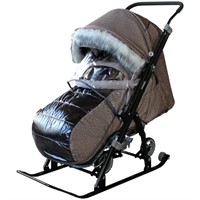 Санки коляска Galaxy NOVA лён крупный коричневый