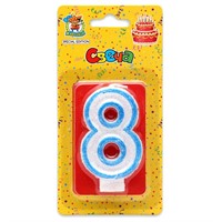 Свеча цифра "8" с синей окантовкой с блестками С-1106