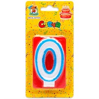 Свеча цифра "0" с синей окантовкой с блёстками С-9344