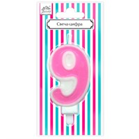Свеча для торта Цифра "9" Веселая вечеринка розовый L0289-P