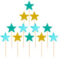 Пики для канапе Звездочки Веселая вечеринка голубой, золото 12 шт L0311