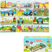 Деревянный Пазл  12,5*6 см Синий трактор Буратино STR67