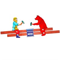 Деревянная Богородская игрушка "Кузнецы: Мужик и медведь" окраш. 8764 /45/