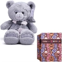 Медведь Френки, с шарфом, серый, 25 см МФренки/25/79-3