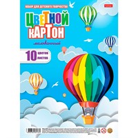 Картон цвет 10 л. 10 цв. А4 мелованный На воздушном шаре 088627