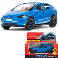 Модель MODELX-12-BU-WOD Tesla model x plaid 12 см, двери, синий Технопарк  в кор.