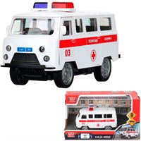 Модель 2411A0103-R UAZ 452 12 см, инерц,двери, СКОРАЯ белый Технопарк в кор.