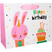 Пакет 24,5х9,5х19,5см Happy birthday Заяц с подарком 141V-850