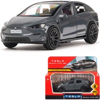 Модель MODELX-12-GY-WOD Tesla model x plaid 12 см, двери, серебр Технопарк в кор.