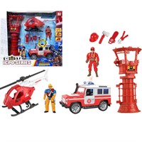 Набор Пожарный 9945 вертолет, машина, солдат, вышка в кор.