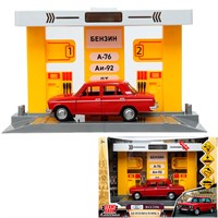 Модель OILSTA-22PL2106-YE бензоколонка С МАШИНКОЙ 21 см ВАЗ-2106 Технопарк в коробке