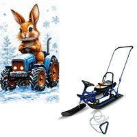 Снегокат 109 SNOWKAT Wheel Зайчик тракторист с П-образным толкателем и колёсами