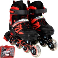 Ролики Dvizhok р. 30-33 раздвиж. PVC, 1 колесо со светом,черно-красный 141V-221