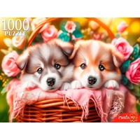 Пазл 1000 Два щенка в корзине ХП1000-8277