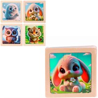 Деревянная Пазл-рамка Милые животные-3 10x10 см, 4 шт. в наборе ИД-0207