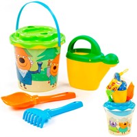 Песочный набор Три кота.Мир приключений №6:Ведро с наклейкой,ситечко Солнышко,лопатка №5,грабельки №5,лейка №10 91628