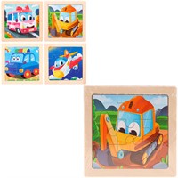 Деревянная Пазл-рамка Транспорт 11x11 см, 4 шт. в наборе ИД-0212