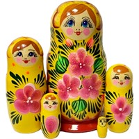 Деревянная Матрешка 5 в 1 малая Цветы, Эскиз 22, Ноготки на желтом М05110322