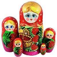 Деревянная Матрешка 5 в 1 средняя Ягодки, Эскиз 03,Земляника М05140203