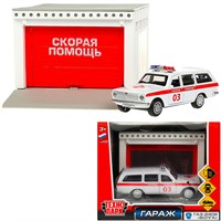Модель GARAGESMA-20PLAMB-GAZ ГАРАЖ СКОРАЯ ПОМОЩЬ 20,5 см, ГАЗ-2402, бел Технопарк  в коробке