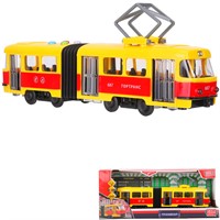 Модель TRAMOLDRUB-30PL пластик свет-звук трамвай с резинкой 30см, 4кноп, двер, желт Технопарк в кор.